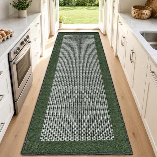 StepRite Kitchen Rugs, Kitchen Mats for Floor, 70"x20" Non-Slip Machine-Washable Kitchen Throw Rug, Green