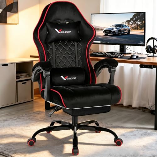 Fabric Gaming Chair for Adults, Comfortable Office Chair with Footrest