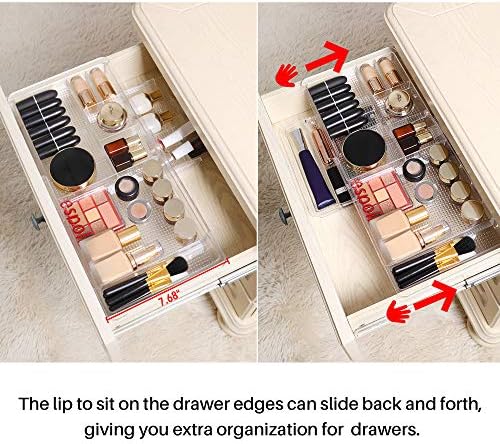 Oubonun Expandable Shallow Vanity Plastic Makeup Drawer Organizers, 4 Pack