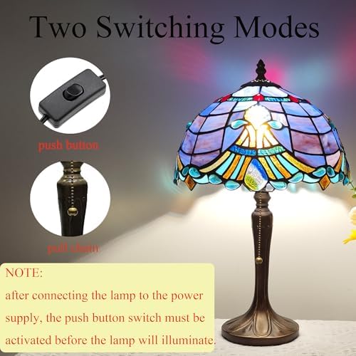 Tiffany Table Lamp Purple Baroque Style Stained Glass Lamp 3 Color Temperature 12 Inch Antique Desk Light Handcrafted Light for Bedroom Living Room Home, Included LED Bulb