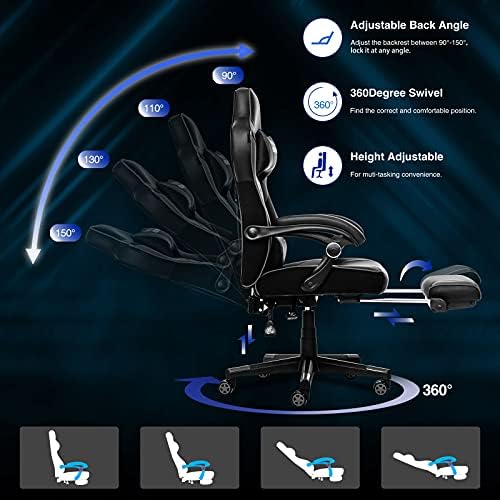 ELECWISH Ergonomic Gaming Chair, Reclining Computer Chair,Black+Grey