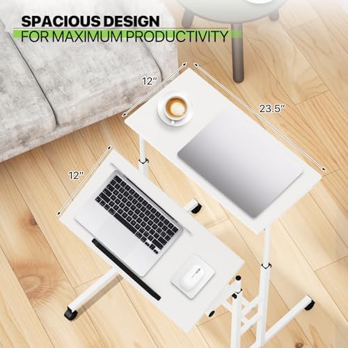 Magshion Rolling Standing Desk with Wheels, Height Adjustable Laptop Desk for Walking Pad, Mobile Workstation with Tilt Top, 28" to 46" Height Range for Home Office & Small Spaces, White