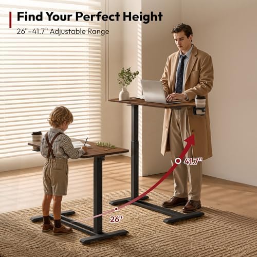 SANODESK 28''Pneumatic Adjustable Overbed Bedside Table with Hidden Casters