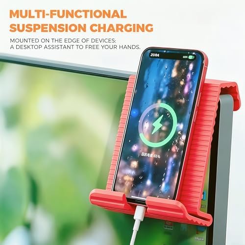 Flexible Silicone Aluminum Phone Holder Tablet Stand with Charging Port Design, Foldable Airplane Laptop/Phone Stand for Home Office Travel (Pink)