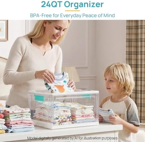Vtopmart 24 QT Plastic Storage Box with Lid and Latches,3 Pack
