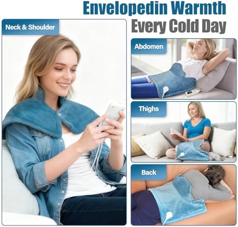 Weighted Heating Pad for Neck & Shoulders - 6 Heat Settings, 4 Timers, Auto Off - Electric Heating Pad for Back Pain Relief - Gift for Women/Men, Mom/Dad, Birthday, Christmas