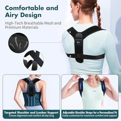 Posture Corrector for Women and Men - Back Brace for Rounded Shoulders & Upper Back Support - Breathable Shoulder Brace for Computer Work&Desk Job,Invisible Under Clothes, Large(Chest Size 28-45")