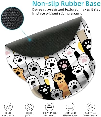 Cute Cat Paws Ergonomic Mouse Pad with Wrist Rest for Desk Work Office