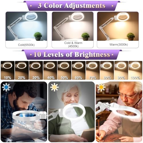 10X 30X Large Magnifying Glass with Light and Stand,Lighted Magnifier