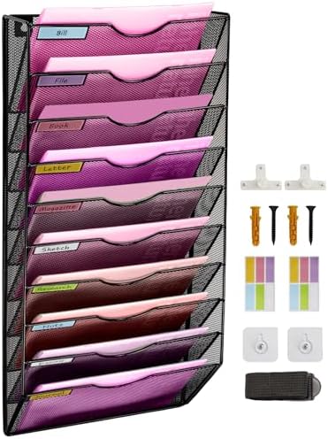 Wall Mounted File Organiser A7 Mesh in Hanging Wall File Holder Mail Organiser