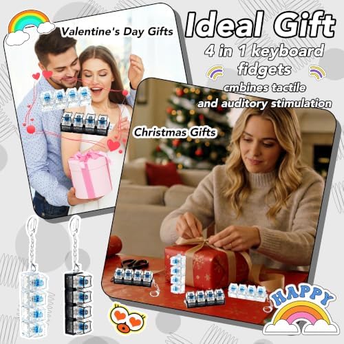 2 PCS Clear & Black Keyboard Fidget Toy, Cat Shape Keyboard Fidget Keychain 4-in-1 Keyboard Decompression Button Finger Clicker Toys, Cute Button Stress Relief Fidget Gifts to Relief Stre (Cat)