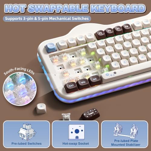 YUNZII C98 Cute Cake Wireless Mechanical Keyboard (Choco, Milk Switch)