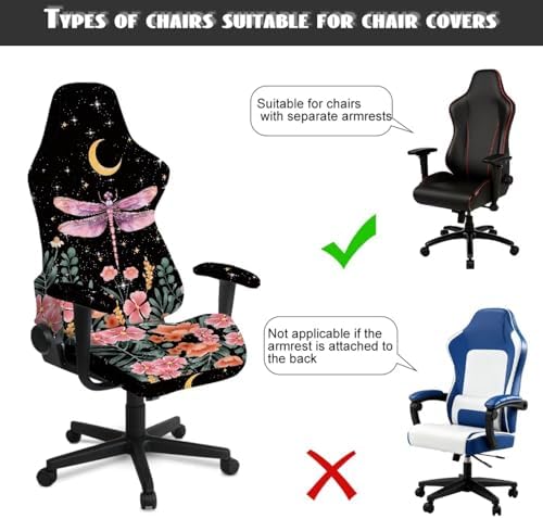 Dragonfly Floral Moon Print Gaming Chair Cover with Armrest Covers Stretchable Stain Resistant Furniture Protector Soft Reclining Racing Gaming Chair