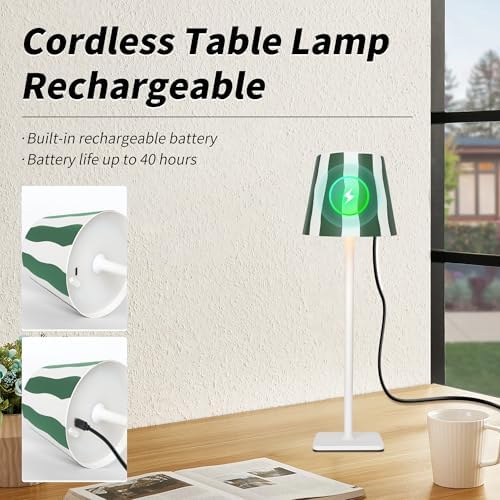 Mr. White Outdoor Waterproof Cordless Wireless Rechargeable Portable Top Touch Battery Operated Powered LED Table Lamp Desk Lamp Lights for Restaurant Kitchen Patio Dinner Dining (Green)