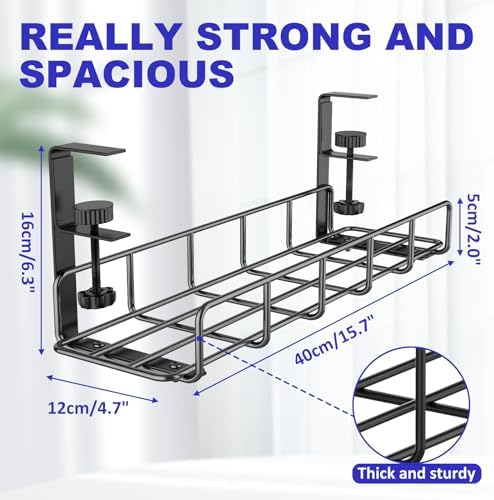 Under Desk Cable Management Tray No Drill Steel Rack Black