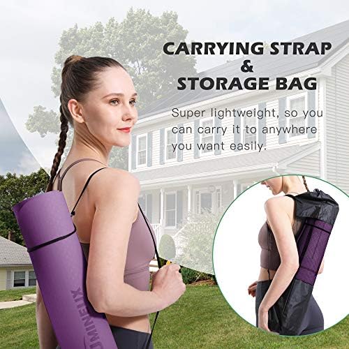 Yoga Mat Non Slip, Pilates Fitness Mats, Eco Friendly, Anti-Tear 1/4" Thick Yoga Mats for Women, Exercise Mats for Home Workout with Carrying Sling and Storage Bag