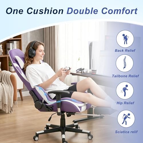 Seat Cushion for Office Chair and Car, Ergonomic Memory Foam Seat Cushion with Lumbar Support Pillow, Orthopedic Cushion for Sciatica & Back Pain, Purple & Light Gray