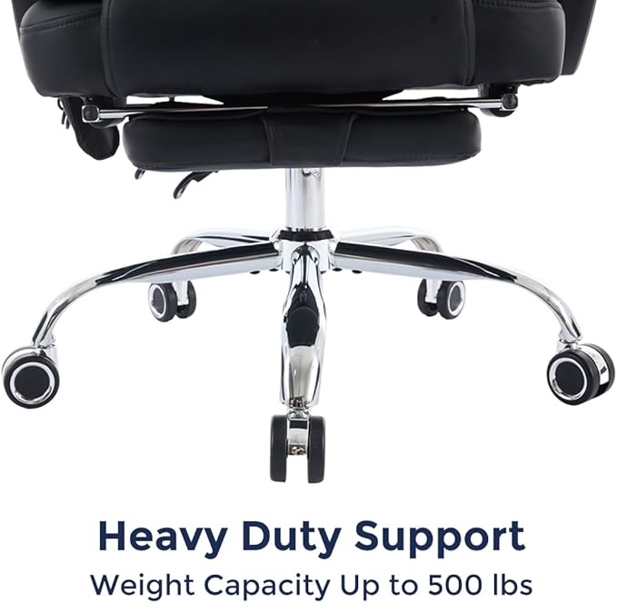 Orbis 4-Point Kneading UL Certified Heated Massage Office Chair with Foot Rest | 500lbs Big & Tall | BIFMA Certified Desk Chair for Heavy People | Home Office Computer Chair | Leather Black