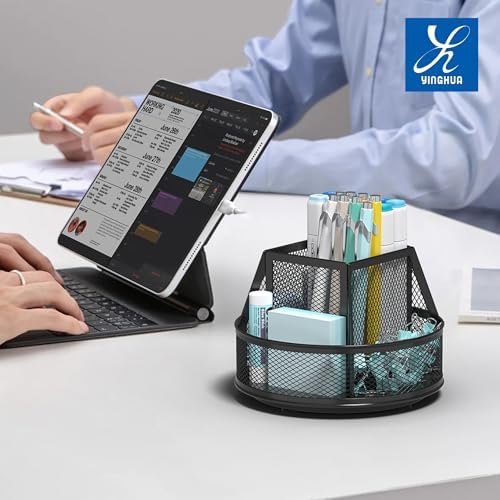 YINGHUA 360°Rotating Mesh Desk Organizer & Pen Holder - Black