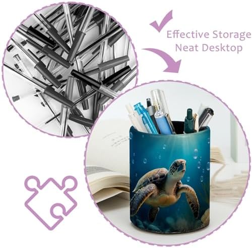 Turtle Ocean Pen Holder Pencil Organizer Cute Pencil Cup Desk Decor Makeup Brush Holder PU Multifunctional Office Supplies for Home Classroom School