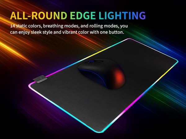 RGB Gaming Mouse Pad-14 Light Modes, Extended Soft LED Mouse Pad, Anti-Slip Rubber Base, Computer Keyboard Large Mousepad Mat, Waterproof Mousepads (25.6 * 11.6 Inch)