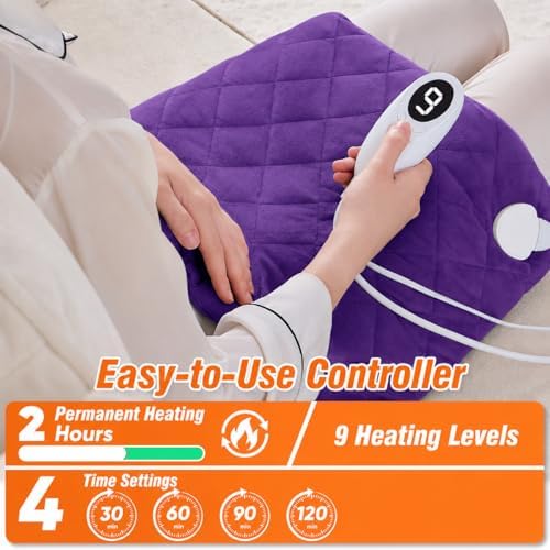 Purple Shoulder Heating Pad for Neck and Shoulders and Back, Thanksgiving Gifts for Women, Birthday Gifts for Mom Her, Weighted Heating Pad for Neck with 9 Heat Options 4 Auto-Off Timer