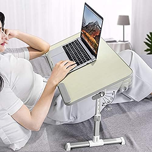 Amazon Basics Portable Foldable Adjustable Laptop Stand Tray Table Lap Desk for Bed and Couch, Fits up to 17-Inch Laptop, 12"x20", Cream
