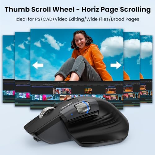 TECKNET Wireless Mouse, Ergonomic Bluetooth Mouse (BT 5.3/5.0 & 2.4G & Wired), Rechargeable Mouse with Ultra-Fast Scrolling, Side Scroll, 6-Level DPI, Quiet Clicks, Optical Mouse for Laptop Desktop