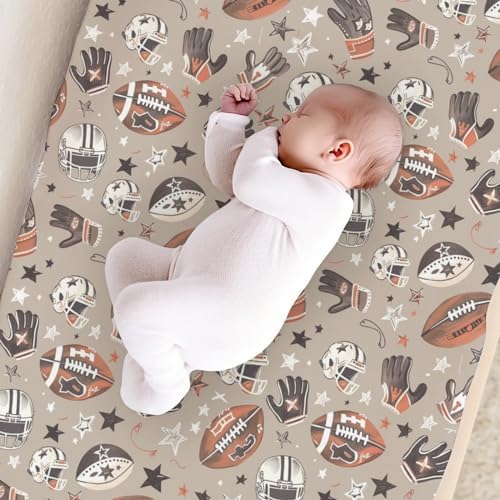 Cartoon American Football Sports Helmets Gloves Stars Baby Changing Pad Cover,Unisex Sports Nursery Diaper Changing Table Pad Mat Sheet for Boys Girls-16x32