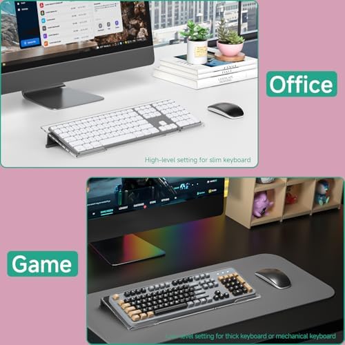 Ergonomic Computer Keyboard Stand - Adjustable Keyboard Riser Tilt Clear and Black Acrylic Keyboard Tray Non-Slip Elevated Typing Key Board Holder Lift for Home Office Desk Accessories