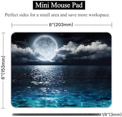 Small Mouse Pad, Mini Mouse Pad 6 X 8 Inch with Non-Slip Rubber Base for Keyboard Tray Laptops Wireless Mouse Home Office Travel, Washable & Portable (Moon and Ocean)
