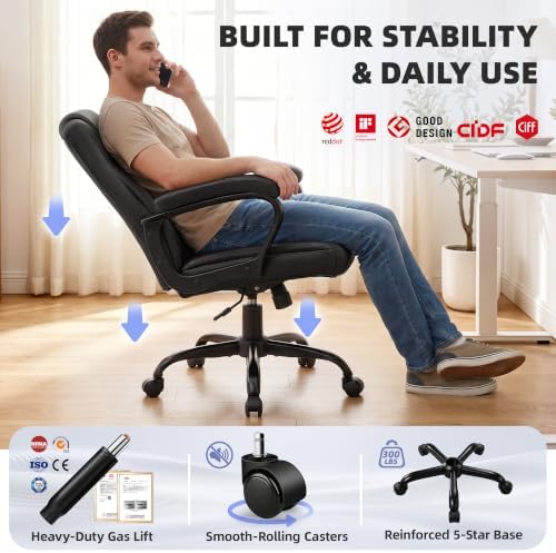 Executive Office Chair, PU Leather Computer Desk Chair with Padded Arms