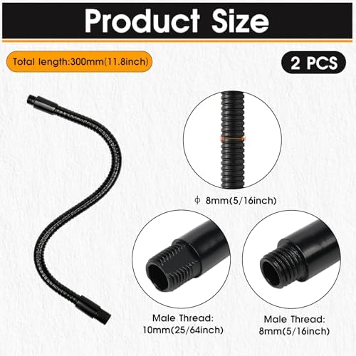 2PCS 11.8" Gooseneck Tubing Flexible 5/16"×25/64" Male thread Alloy Metal Arm