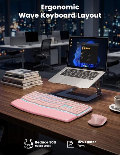 SABLUTE Wireless Keyboard and Mouse, Ergonomic Keyboard with Wave Key