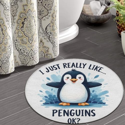 Soft Round Yoga Carpet, Office Chair Decor Round Mat for Carpet and Hardwood Floors Cute Penguin