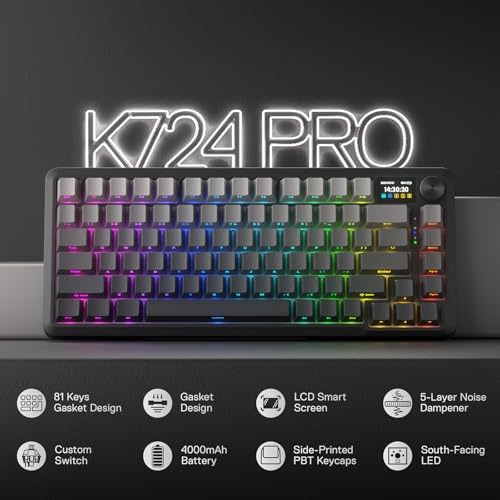 Redragon K724 PRO Wireless 81-Key Gasket Gaming Keyboard, TFT Screen & Knob