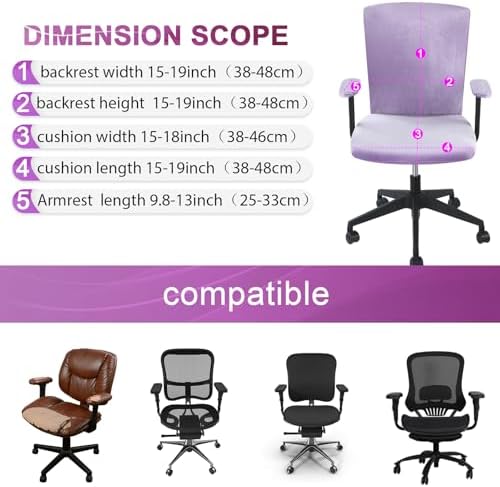 Tallew 4 Pcs Office Chair Covers Set with Armrest, Stretchable,Purple