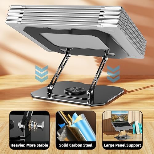 Laptop Stand for Desk - Ergonomic All Metal Computer Riser, 360° Rotating & Adjustable & Foldable, with Large Hollow Cooling, Stable Holder for MacBook, Dell, HP, Notebook(10-17"), Wht