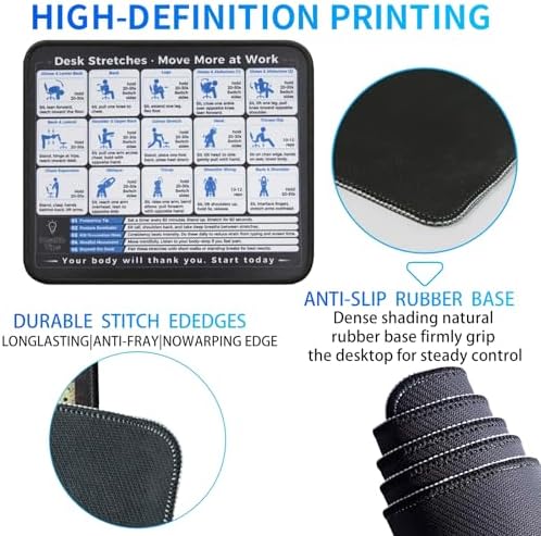 Desk Stretches Mouse Pad, Office Posture Exercise Guide Desk Mat, Non-Slip Smooth Mousepad for RSI Relief Remote Workers Gamers