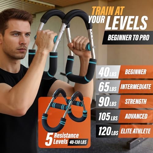 Adjustable Twister Arm Trainer, Chest Workout Equipment & Arm Trainer for Men & Women, 5-Level Resistance Home Gym Strength Training Device with Anti-Slip Grip and Steel Power Rods