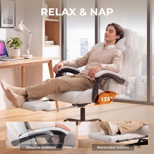 Dowinx Gaming Chair with Footrest, Ergonomic Office Chair, White