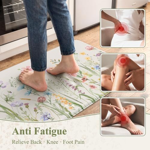 KIMODE Anti Fatigue Kitchen Mats for Floor, Floral Kitchen Rugs Sets of 2