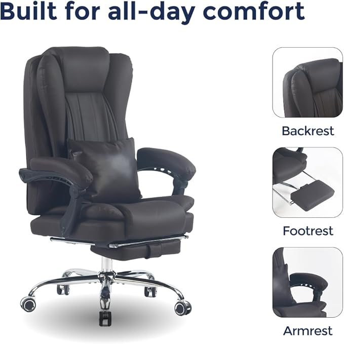 Orbis 4-Point Kneading Heated Massage Office Chair with Foot Rest | 500lbs Big & Tall Ergonomic Executive Desk Chair for Heavy People | Reclining Home Office Computer Chair | Dark Brown
