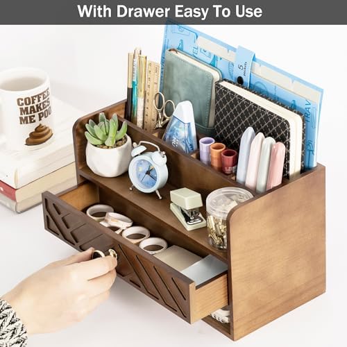 Desk Organizer with Drawer, Countertop Bill Mail Organizer and File Storage