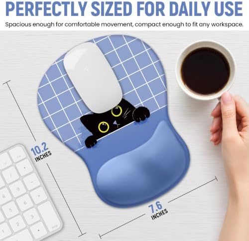 Ergonomic Mouse Pad with Wrist Rest, Gel Wrist Support, Blue Cat