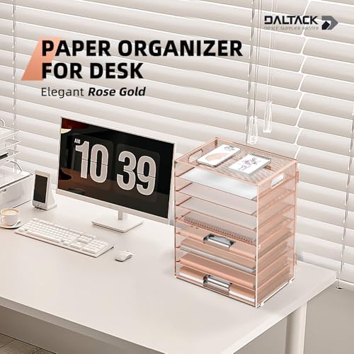 9-Tier Paper Organizer for Desk, Metal Letter Tray with Handles, Gold Rose