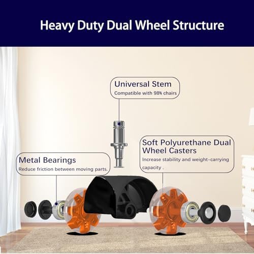 Hirate 3 inch Office Furniture Casters 7/16 inch Stem Dual Rubber Wheel