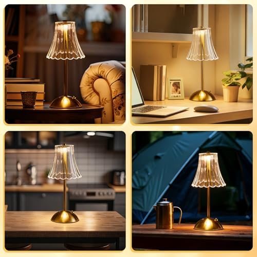 2 Pcs Cordless Table Lamp Rechargeable Touch Lamp, Gold Flower