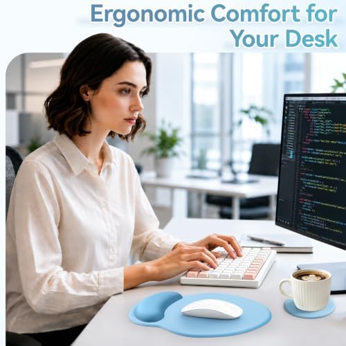 Mouse Pad with Wrist Rest, 2-in-1 Mousepad with Wrist Support Set