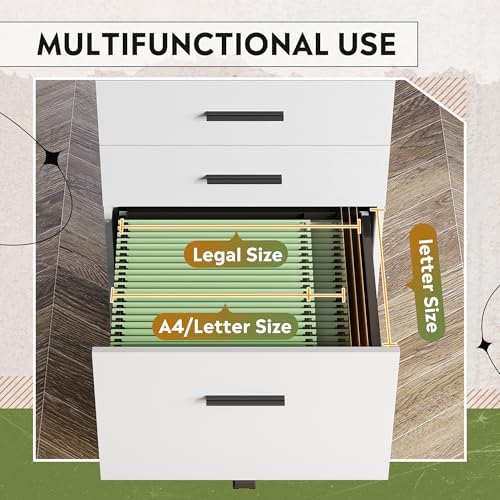 DEVAISE 3 Drawer File Cabinet, Wood Under Desk Filing Cabinet, White
